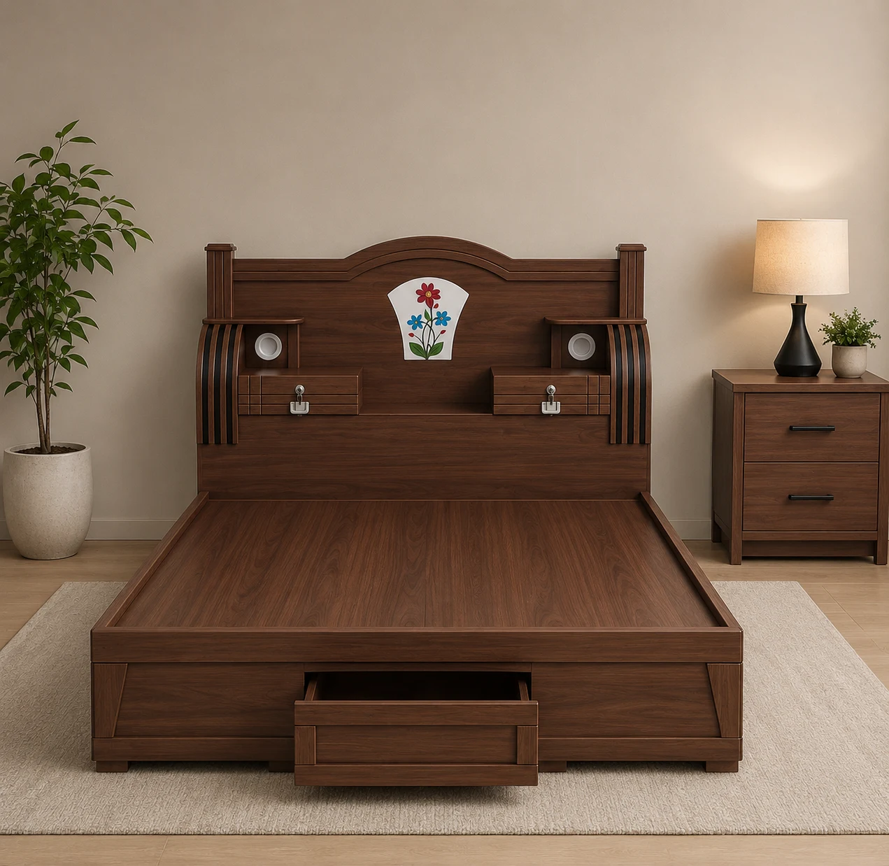 Classic Modern Queen Storage Cot Walnut