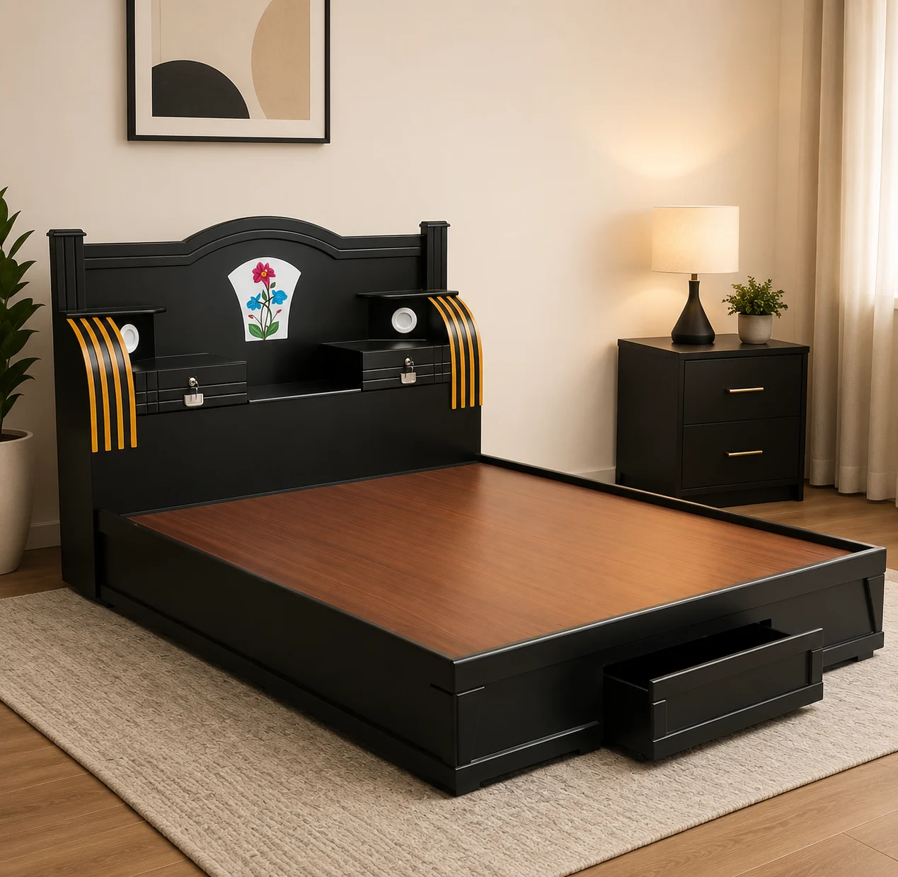 Classic Modern King Storage Cot Black